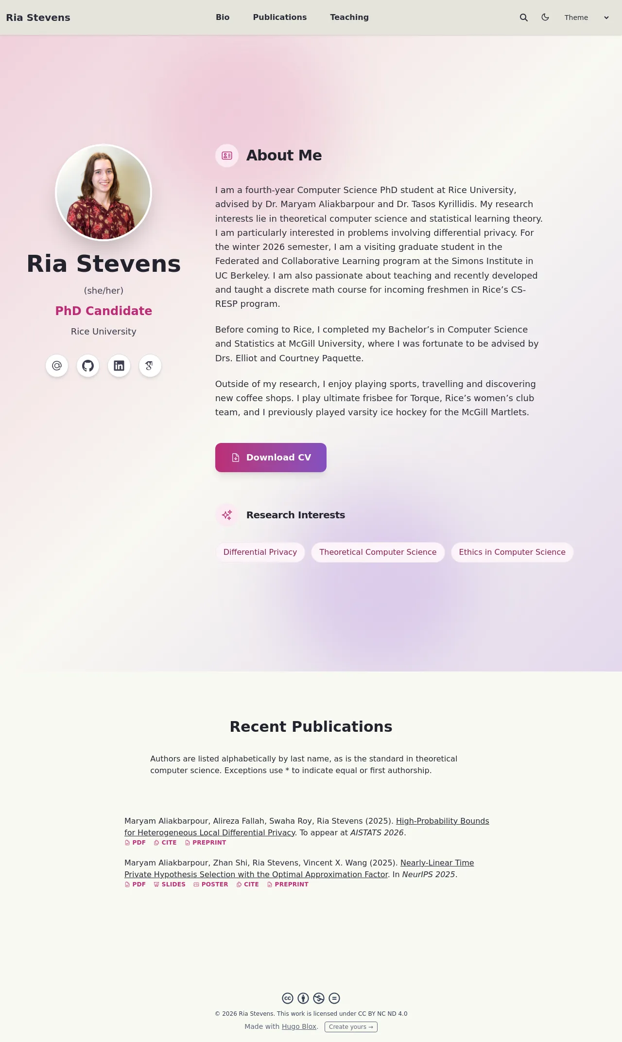 Ria Stevens — built with HugoBlox